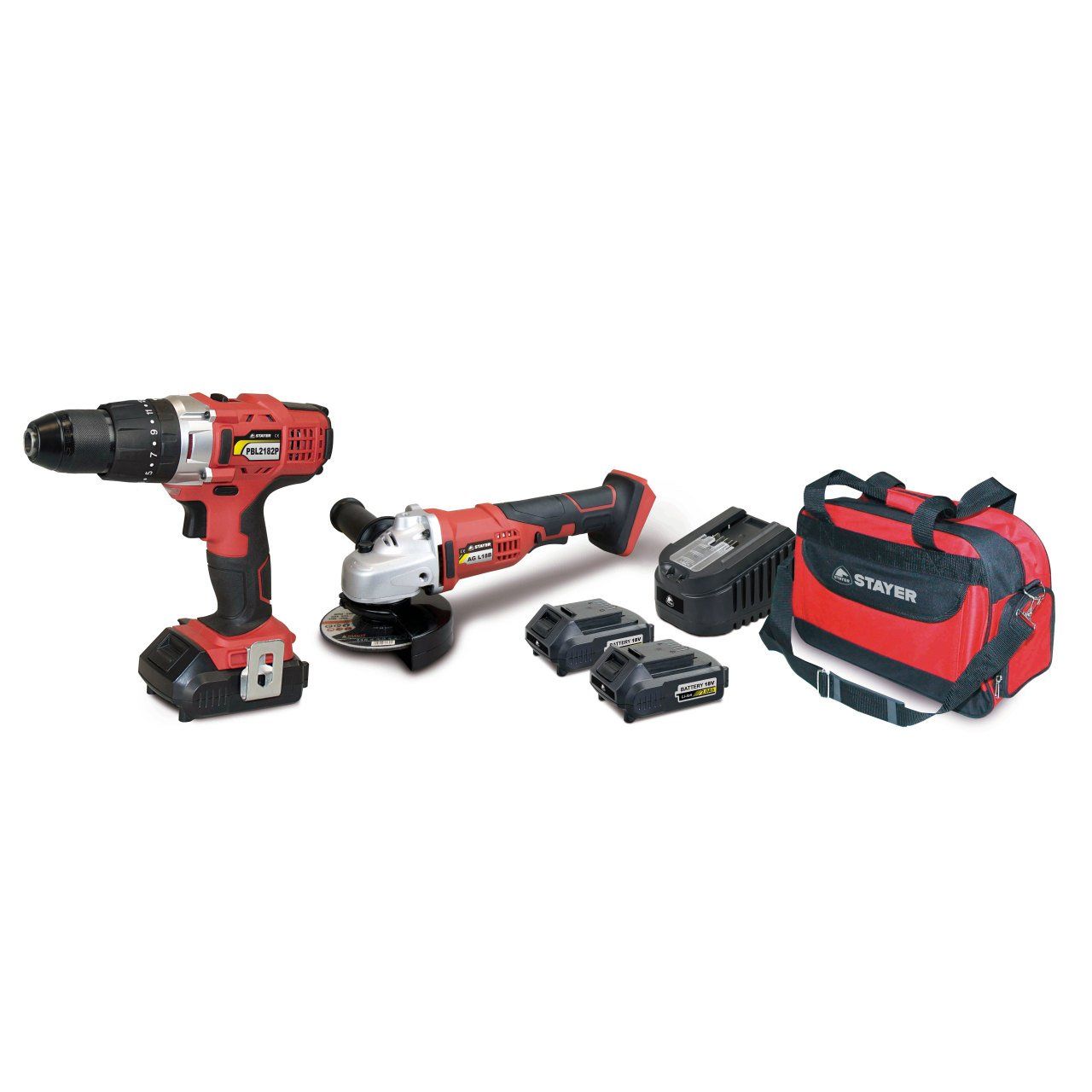 SET STAYER PBL 2182 P Darbeli Akülü Vidalama + STAYER AG L 18 B Akülü Taşlama